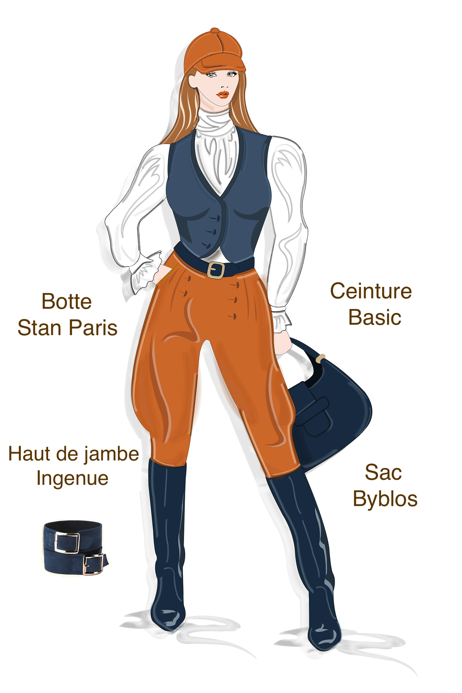 Navy blue women's riding knee-high boots. Round toe. Low leather soles. Made to measure. Front view - Florence KOOIJMAN